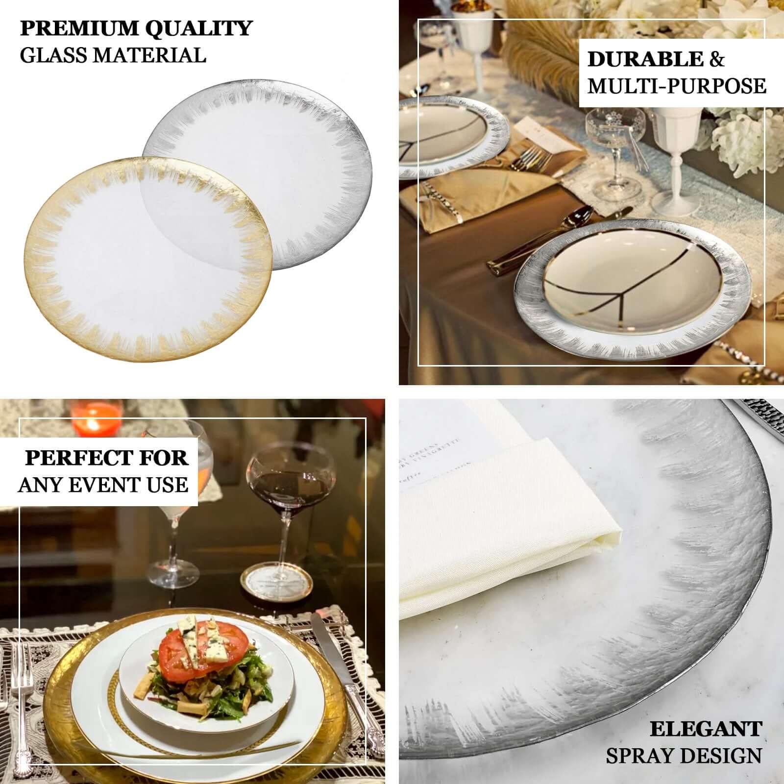 8-Pack Glass Charger Plates 13" Clear with Gold Spray Rim, Round Metallic Gold Dinner Charger Tableware - Image 4