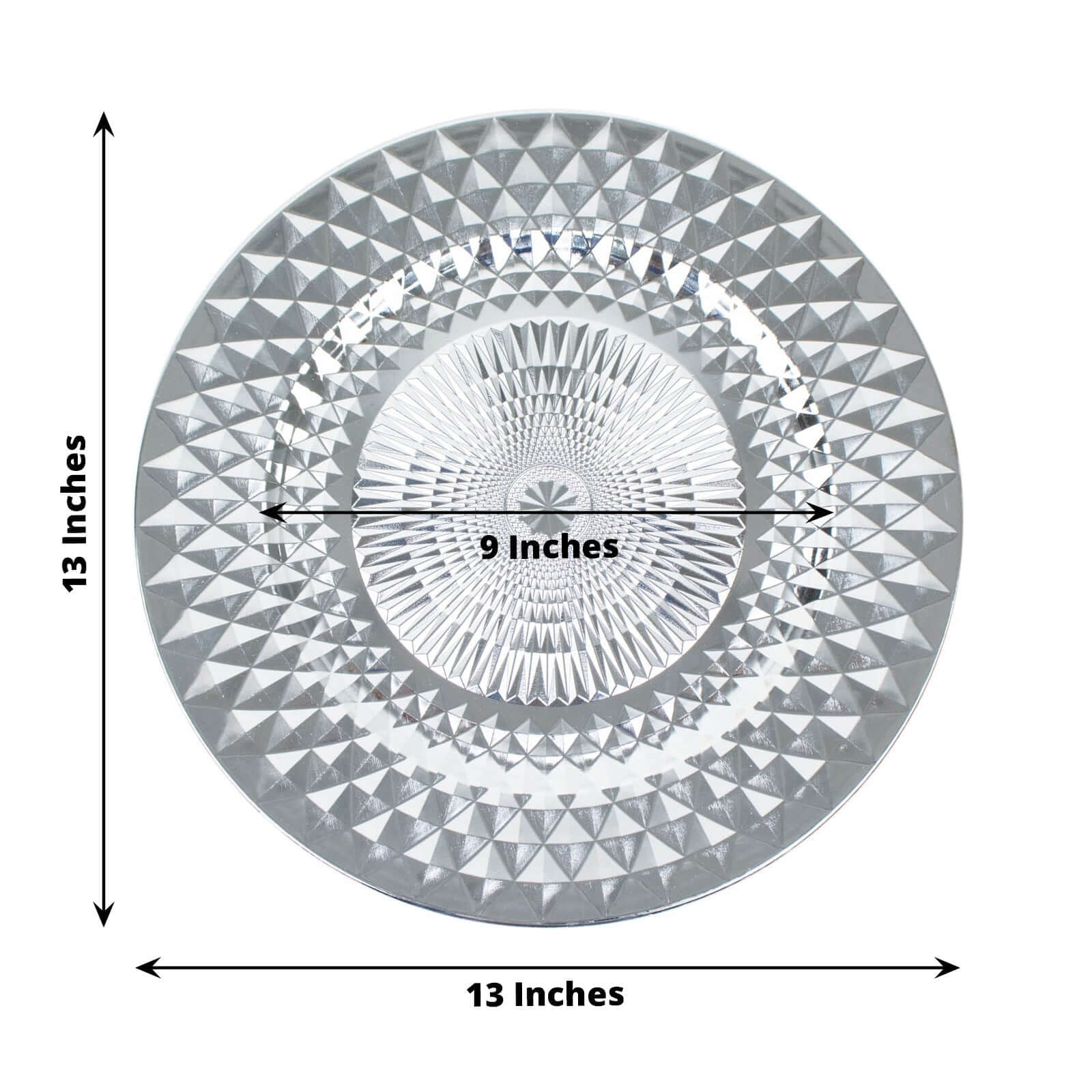 6-Pack Plastic Charger Plates 13" Round Silver Diamond Pattern - Sparkling Disposable Dinner Charger Tableware - Image 3